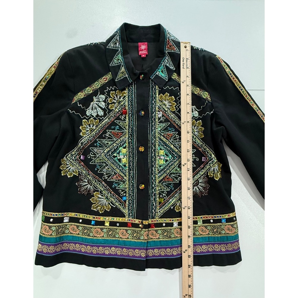 Sandy Starkman Women's Embroidered Beaded Black & Multicolored Jacket Med W451 - Picture 8 of 9
